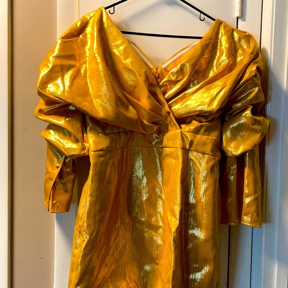 Gold and Shimmer Off-shoulder Cocktail Dress - Picture 1 of 7